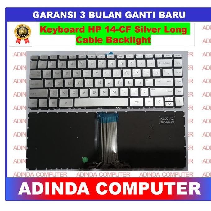 Baru Keyboard Hp 14-Cf 14S-Cf 14S-Dk 14-Df Silver Backlight Long Cabel