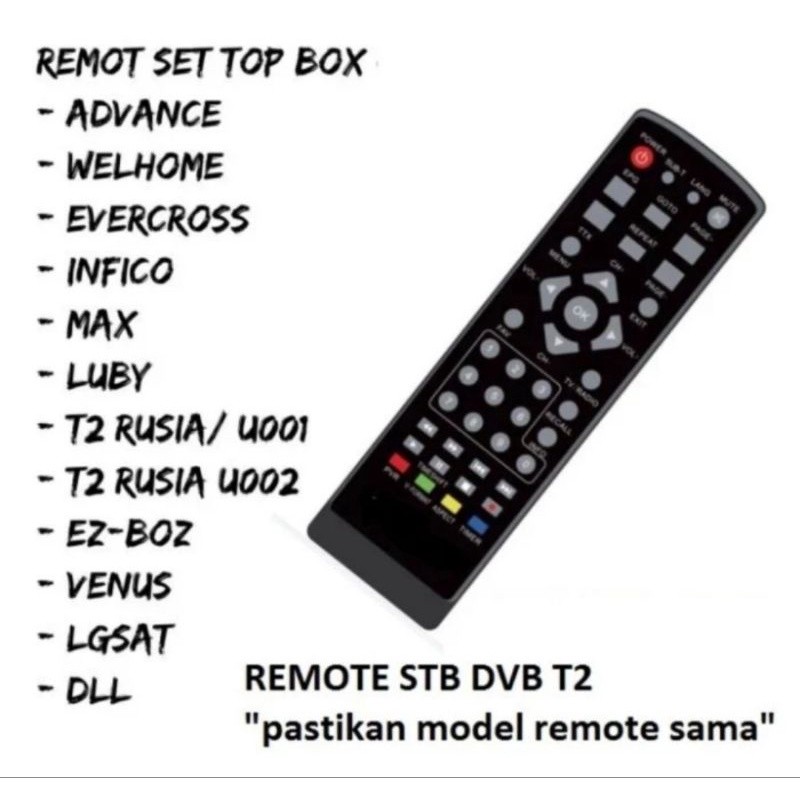 Remote tv box remot stb set top box tv digital dvb2 lg sat venus luby advance evercross wellhome