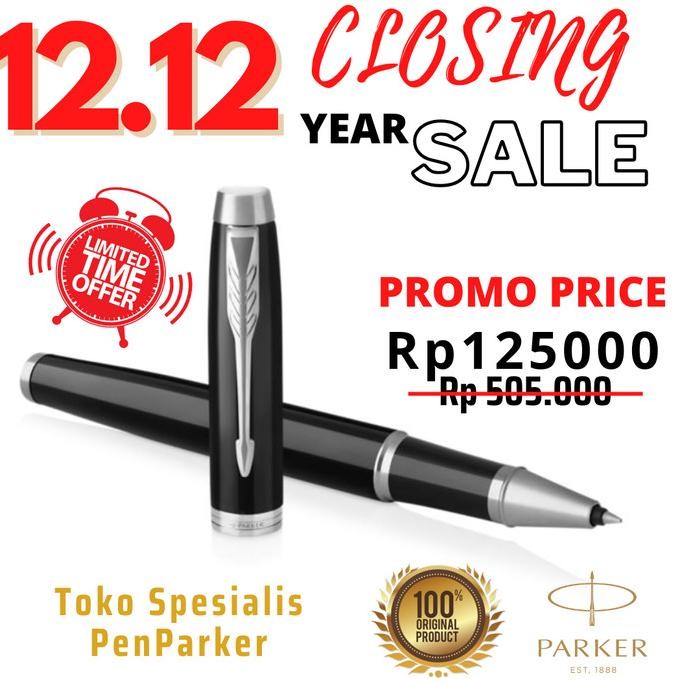 

TERBARU - Premium Parker IM BLACK Chrome Trim Rollerball - Original