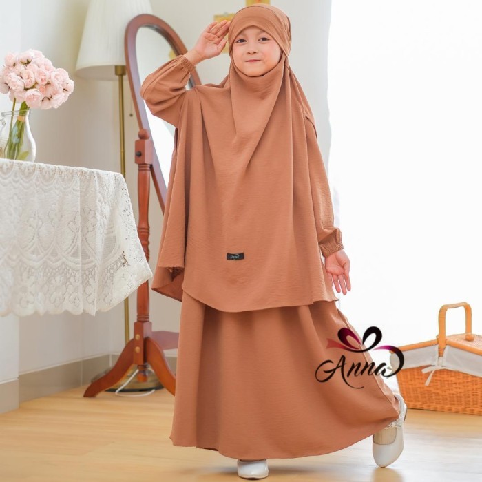 HEMAT Gamis Anak Perempuan Syar'i Full French Khimar Set Cadar Caramel Kids