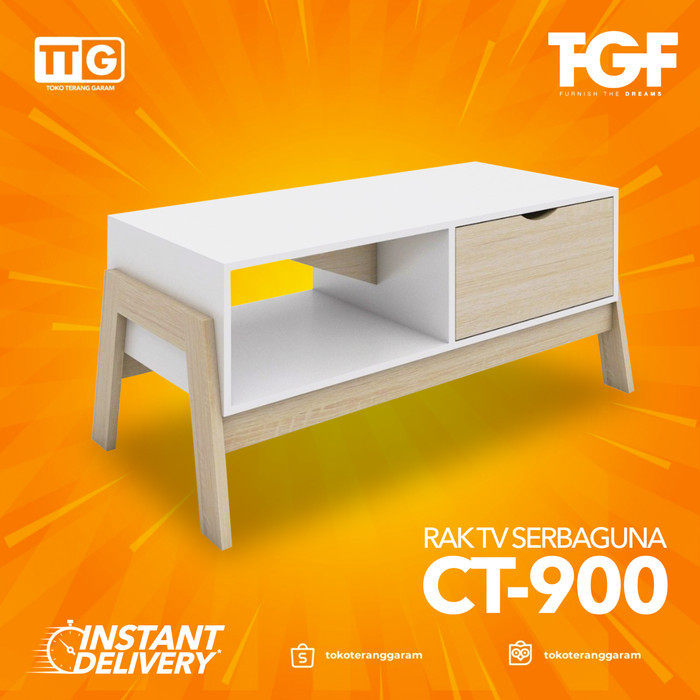 TERLARIS TGF Meja / Rak TV Serbaguna Minimalis Sonoma White CT - 900 90 cm