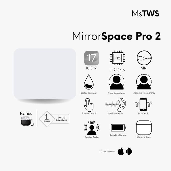 TERBARU - MirrorSpace Pro 2 Wireless Charging Case TWS Bluetooth