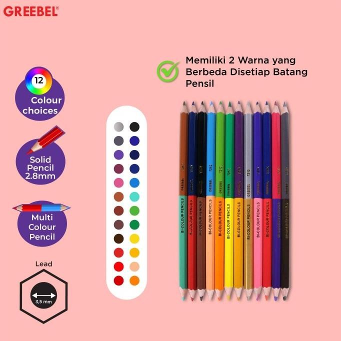 

GREEBEL PENSIL WARNA 7212 BI COLOR ISI 12PCS ISI 24 COLOURING PENCIL