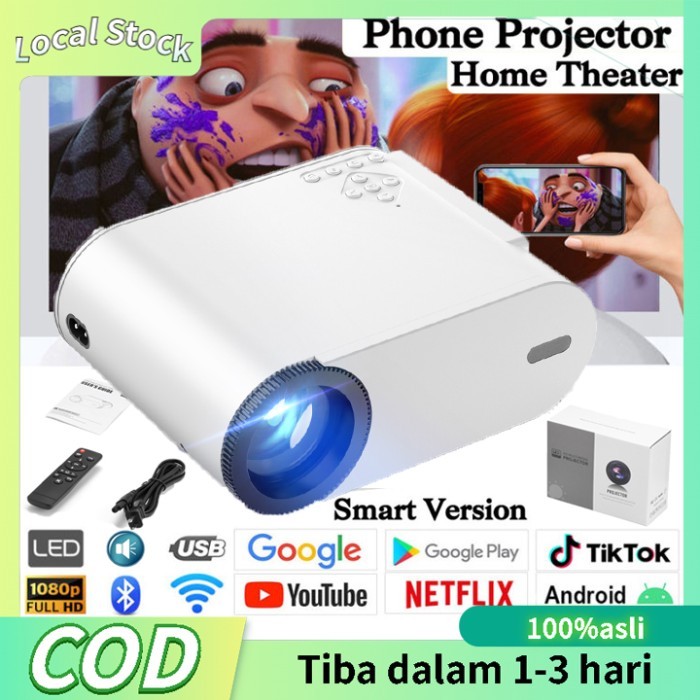 COD Proyektor 5000 Lumens 1080p Proyektor Mini LCD Portable Home Theater Proyektor Kompatibel dengan