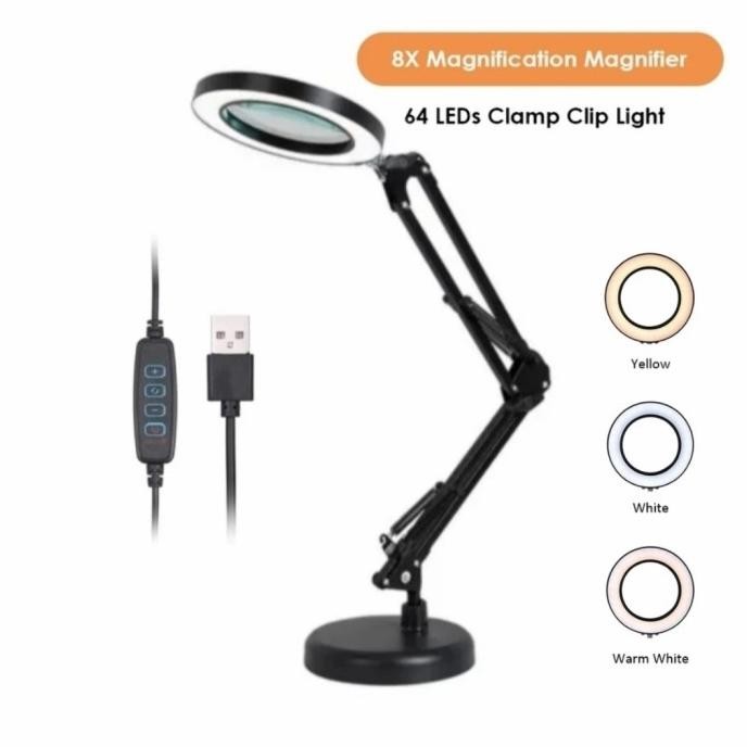 

TERBARU - AVPRO Desk Lamp 16cm Led Ring with 8x Magnifying Glass w Base 15cm