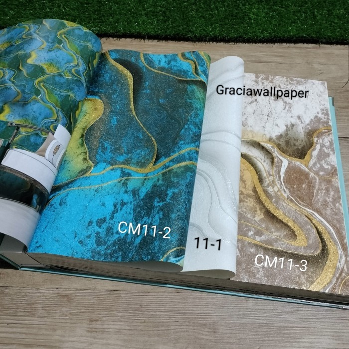 Wallpaper Dinding Marmer Biru Tosca Putih Gold