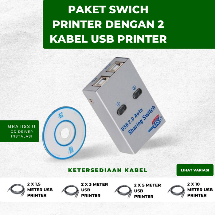 Paket Kabel & Konektor Sharing USB Data Switch Printer PC & Laptop