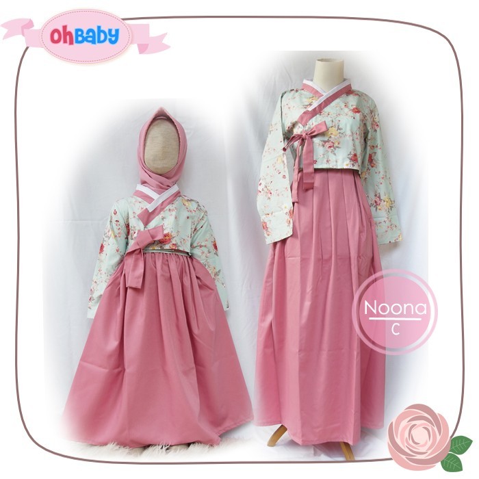STOK TERBATAS Gamis hanbok Ohbaby couple ibu anak katun toyobo pink