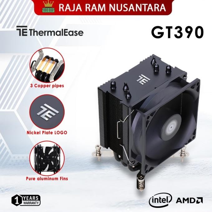 THERMALEASE GT390 CPU Air COOLER FAN Single TOWER 3 Heatpipe KYO Group HSF Fan Air Cooling BLACK