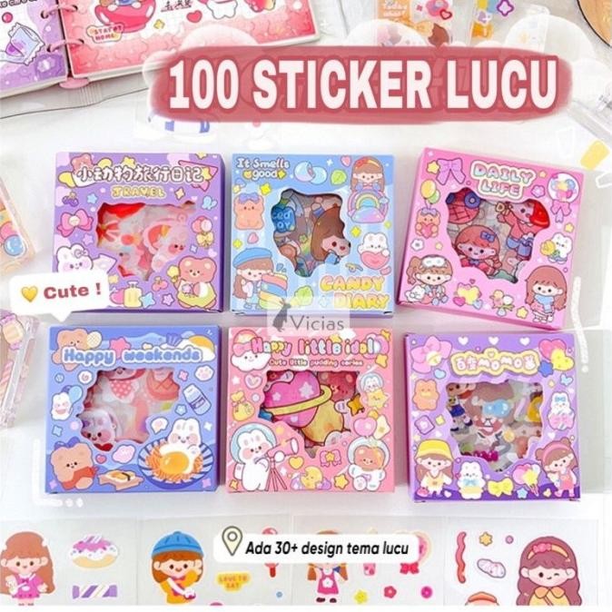 

pui 100 Lembar Sticker Box PVC Waterproof Anti Air Stiker Lucu Anak Hadiah