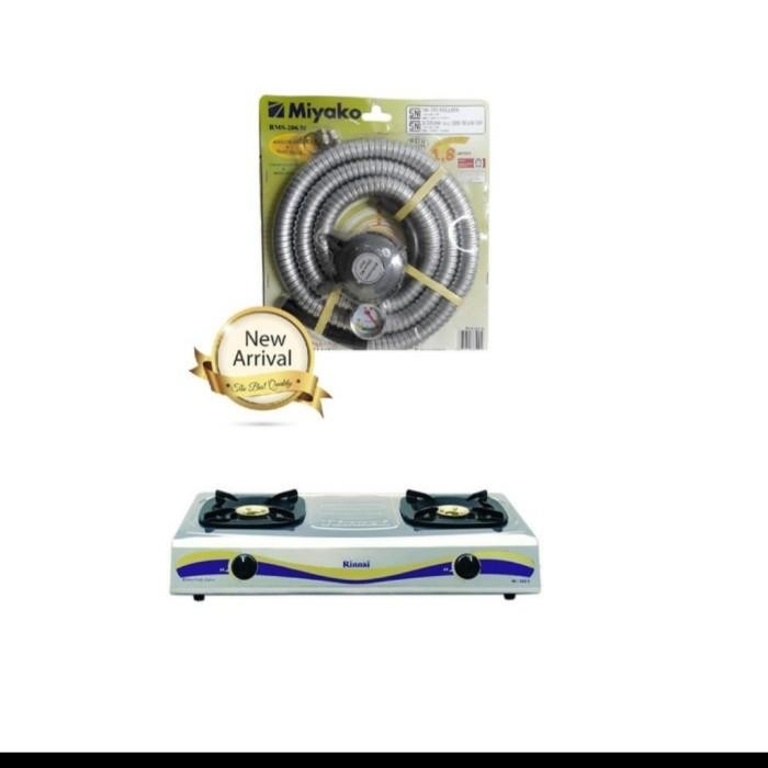 Kompor Gas Rinnai 2 Tungku 522E Stainless + Selang Regulator Miyako