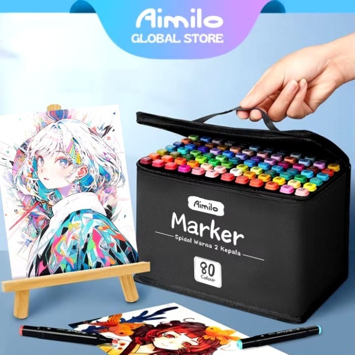 

Spidol Aimilo Warna Warni 1 set Sketch Marker isi 24, 36, 48, 60, 80 warna
