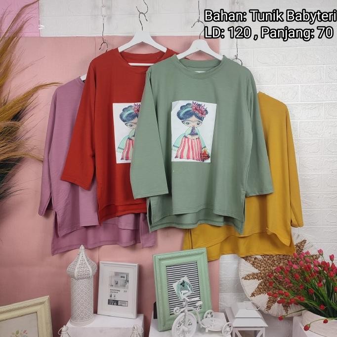 

Sale! Atasan tunik lengkung pendek motif LA FRIDA