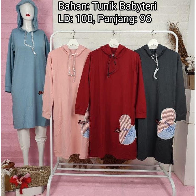 

Sale! Atasan tunik leher topi motif MICKEY LOVE YOU