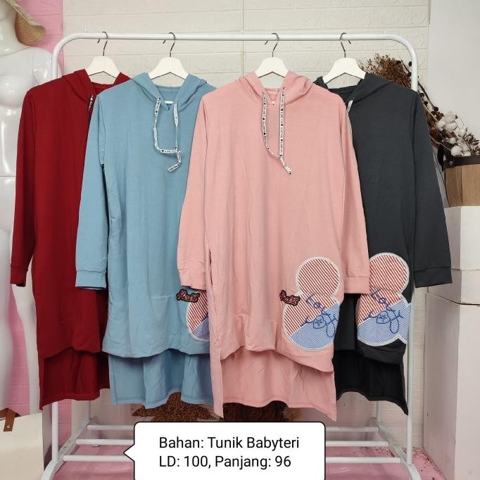 

Sale! Atasan tunik leher topi lengkung motif MICKEY HEART