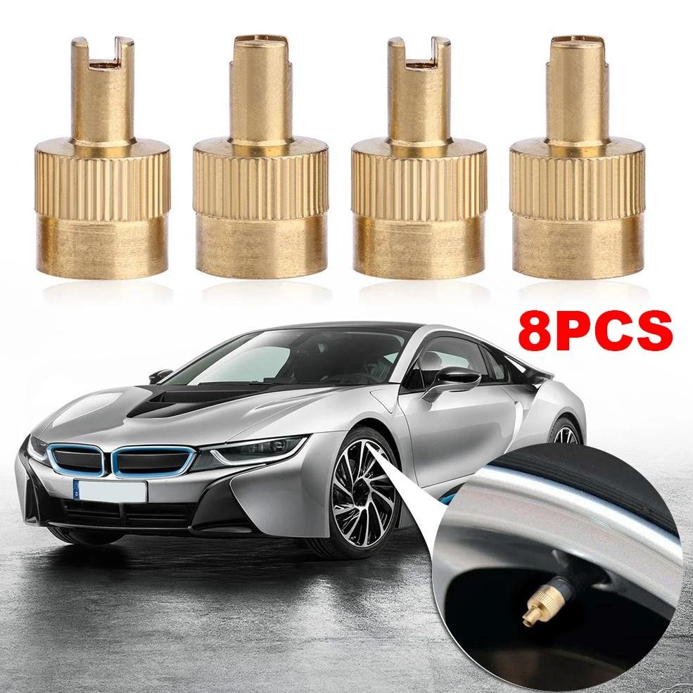 8PCS SLOTTED HEAD VALVE STEM CAPS WITH CORE REMOVAL TOOL COPPER CAR MOTORCYCLE WHEEL VALVE STEM CAP 