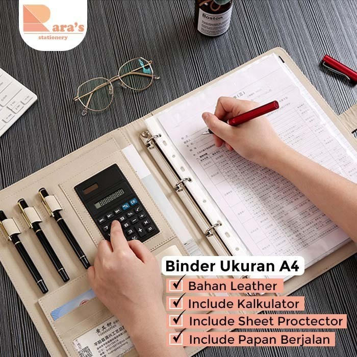 

Binder Organizer Kulit Ukuran A4 Bonus Kalkulator + Papan Berjalan