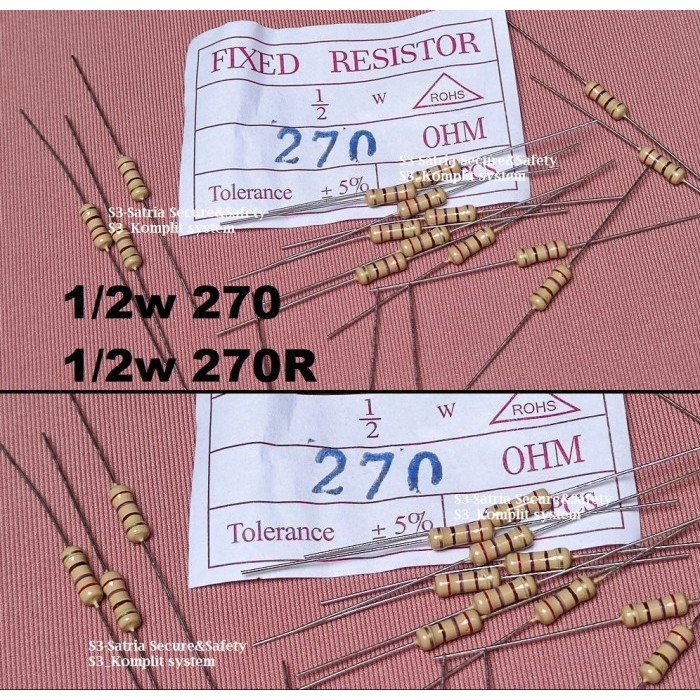 setengah Resistor 1/2w 270R 270 OHM 270Rohm 0.5W R W 270ohm 1/2watt