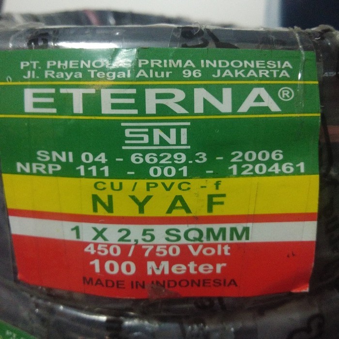 Kabel Eterna NYAF 1x2,5 @100m 1x2.5 tunggal serabut
