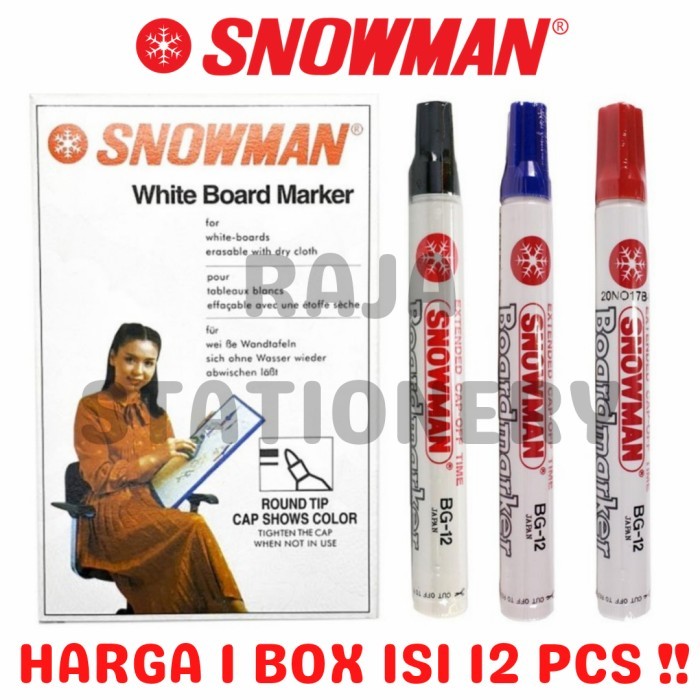 

PROMO! SNOWMAN WHITEBOARD MARKER SPIDOL PAPAN TULIS SNOWMAN BG-12 1 BOX 12PCS