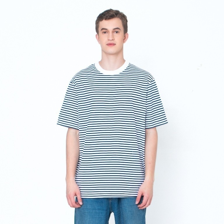Erigo T-Shirt Stripe Vinli Small Sriped Navy - Kaos Unisex