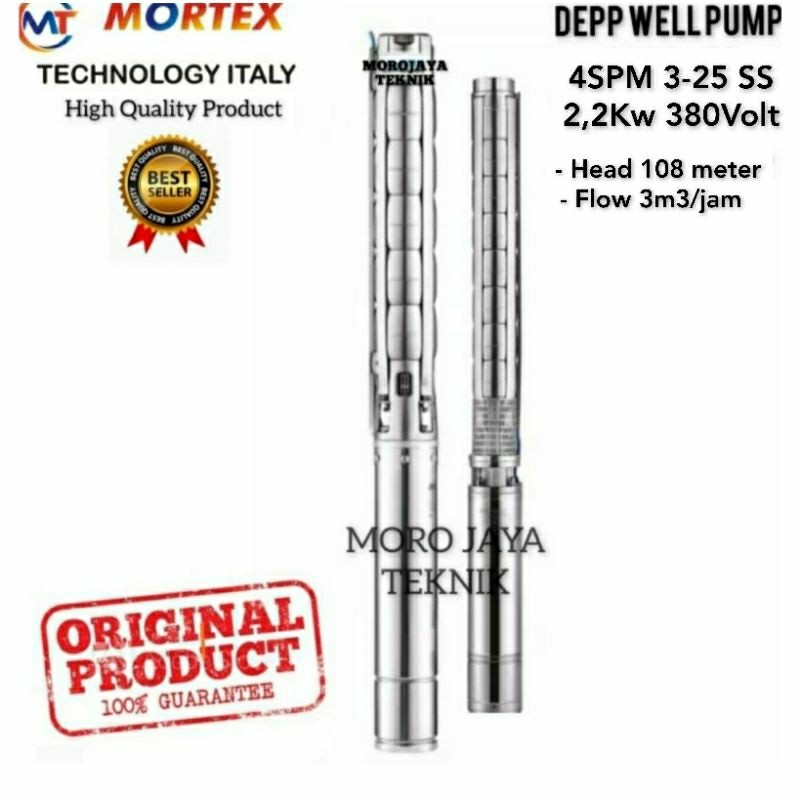 Pompa Air Satelit 3 hp 3phase Mortex 4SPM 3-25 Stainless Stell Mesin Pompa Air Satelit 3 PK Sumur