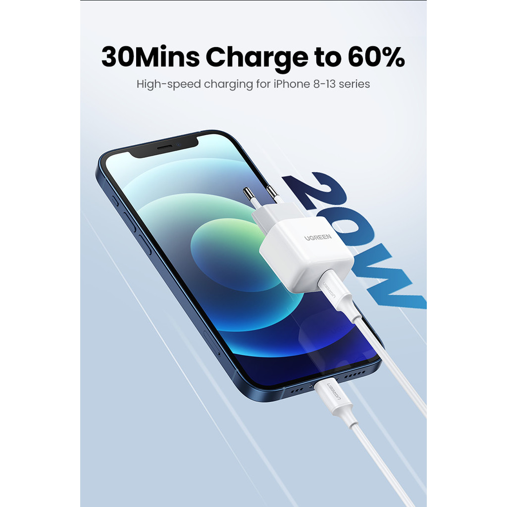 UGREEN Kepala Charger iPhone Mini Size 20W Fast Charging 10220