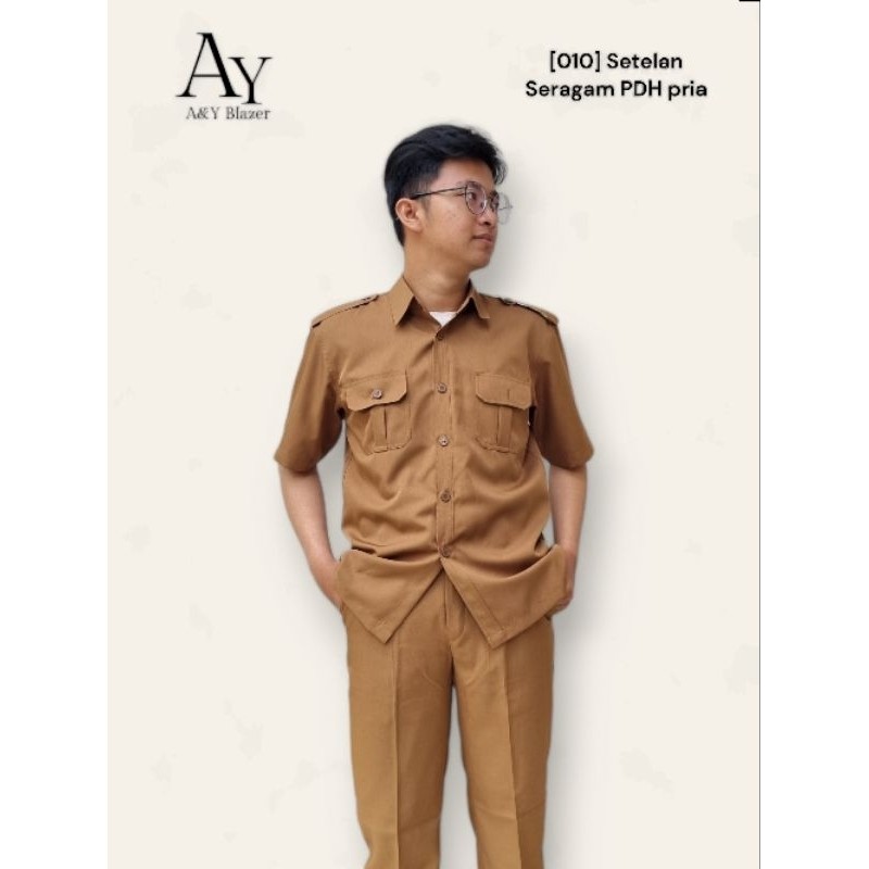 FLASH SALE [010] SETELAN BAJU SERAGAM PEMDA PDH PRIA TERBARU WARNA KHAKI TUA, NAVY BIRU DONGKER, ABU