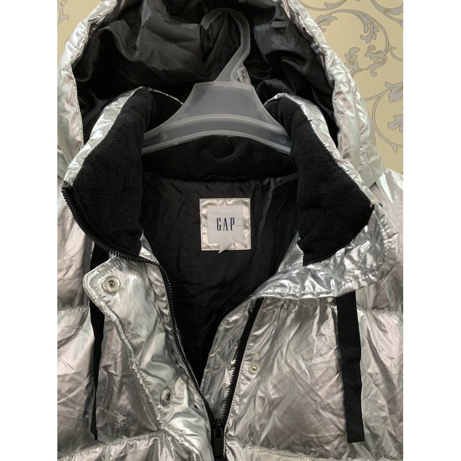 Murah Women's Metallic Puffer Jacket GAP Original - Silver Non COD