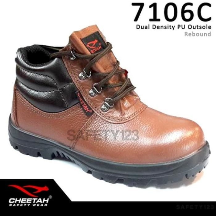 TERBARU Sepatu safety shoes Cheetah 7106C Brown Coklat-coklat, 5-38