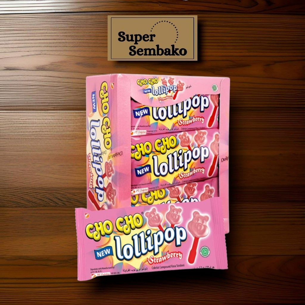 

GULA GULA PERMEN CHOCHO LOLLIPOP RASA STRAWBERRY / STROBERI 10g ISI 24 BUNGKUS