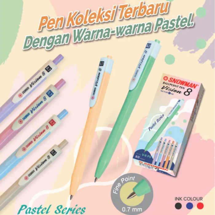 

Snowman Ball Pen Clicker V8 Black Pastel / Pena Pulpen Cetek Snowman V8 Hitam