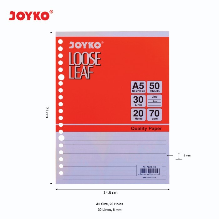 

Joyko Loose Leaf A5 Lines / Kertas File Binder Joyko Garis 7020