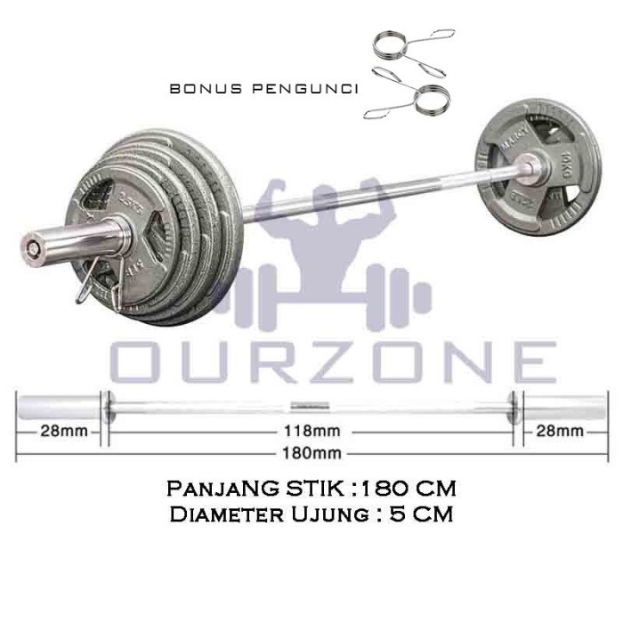 OLYMPIC BAR Stik Barbel Lurus Dumbell Straight Bar 180cm