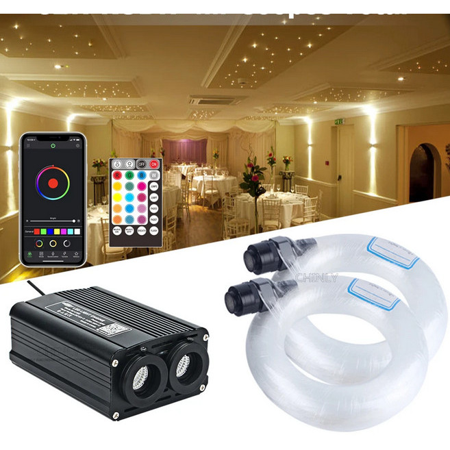 A.S Lampu Hias Serat Optik Kepala Ganda Aplikasi Pintar Mobil Mesin Led Kabel Kontrol Rf