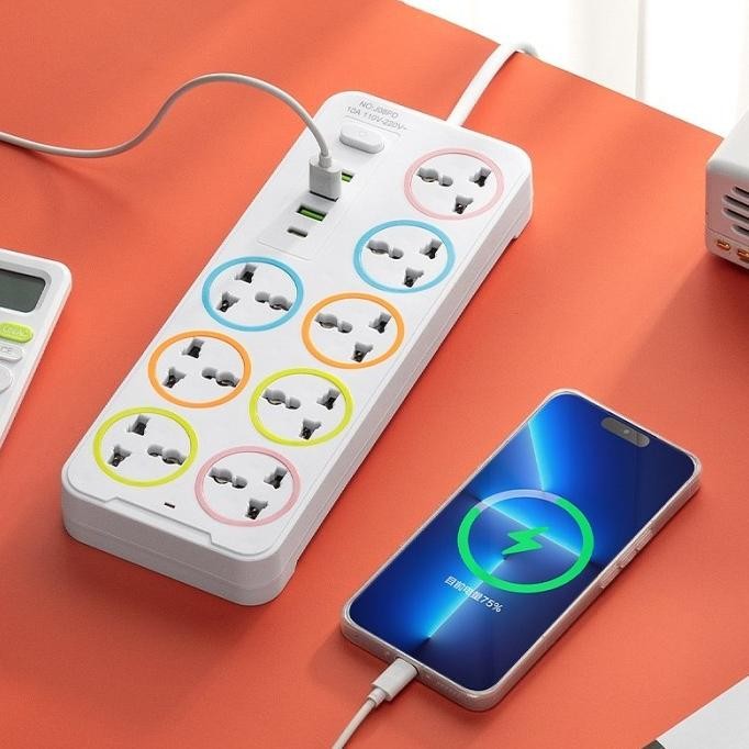 TERMURAH EIGHT PORT 3 USB 1 TYPE C COLOKAN KABEL LISTRIK STOPKONTAK KABEL SAMBUNGAN KABEL