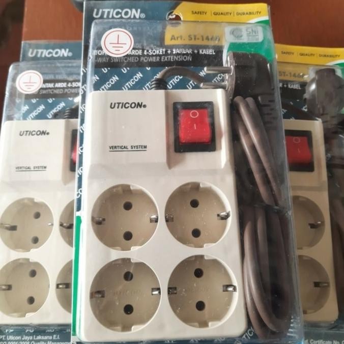 BEST SELLER STOP KONTAK UTICON 4 LUBANG + SAKLAR + KABEL / COLOKAN LISTRIK