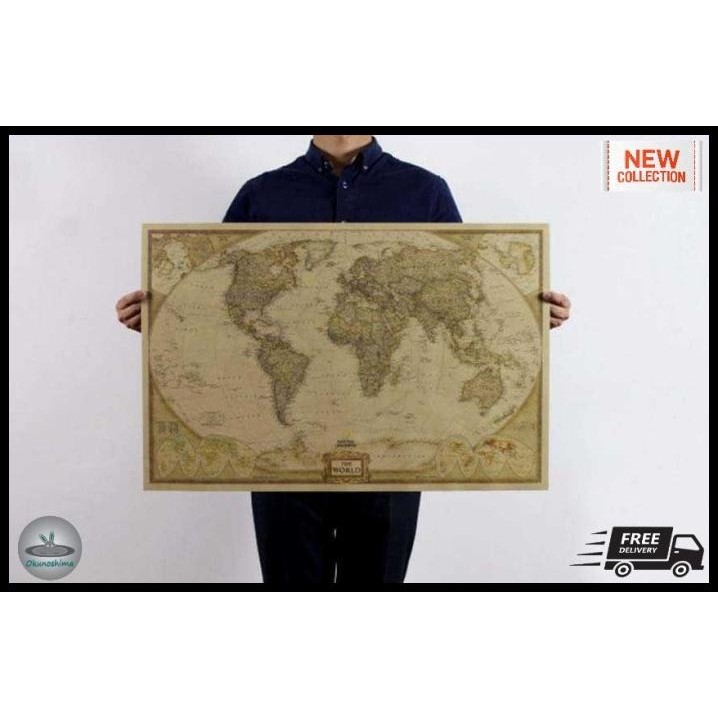 

National Geographic World Map Vintage Poster Peta Dunia 72.5 X 47.5 Cm