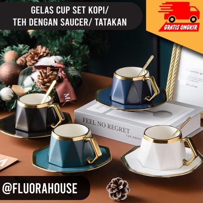 Gelas Cup Set Kopi/Teh dengan saucer/ tatakan
