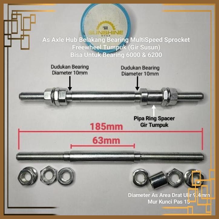 [LSS] AS AXLE HUB RODA BELAKANG BEARING SEPEDA GIR SPROCKET MULTI SPEED MTB