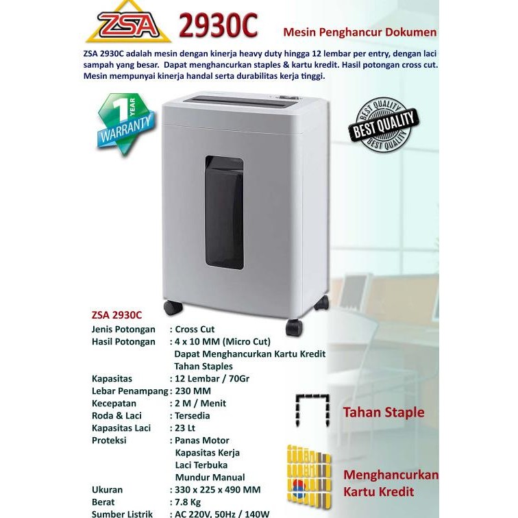 

sale! zsa 2930c penghancur kertas, paper shredder 12 lembar