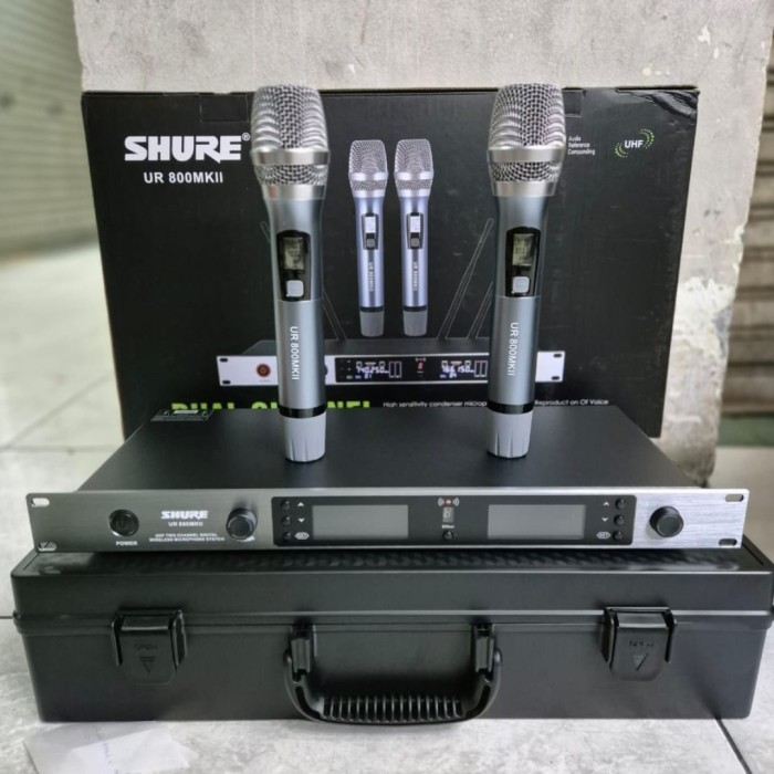 Hilmawanmall - Mic Wireless Shure Ur-800Mkii Free Koper Box -- 2Buah Mic Pegang/Handheld