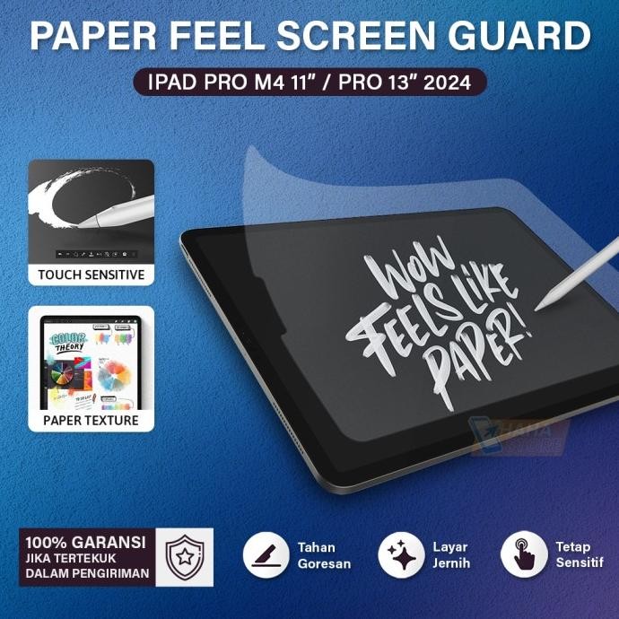 

sale! ipad pro m4 11 / 13 inch 2024 anti gores paper screen guard kertas matte anti glare paper feel protector pelindung layar tablet antigores