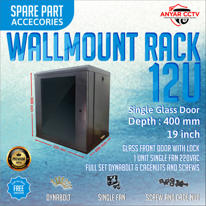 Wallmount Rackmount 12U, Rak Server Single Door 12U