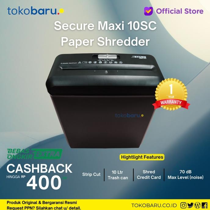 

sale! secure maxi 10sc paper shredder mesin penghancur kertas garansi resmi