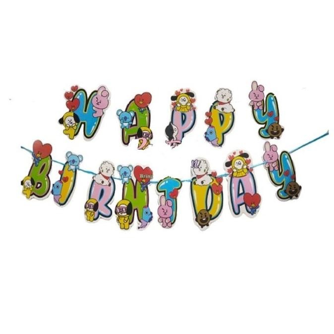 *****] banner bunting flag birthday karakter bts bt21 tulisan happy birthday