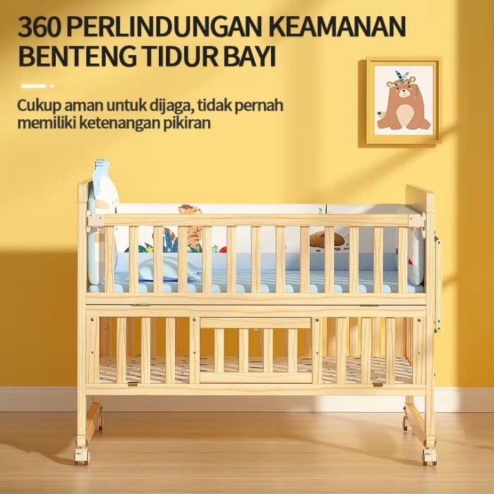 Tempat Tidur Bayi 2 Tingkat / Tempat Tidur Kayu Solid Multifungsi / Tempat Tidur Bermain Box Baby