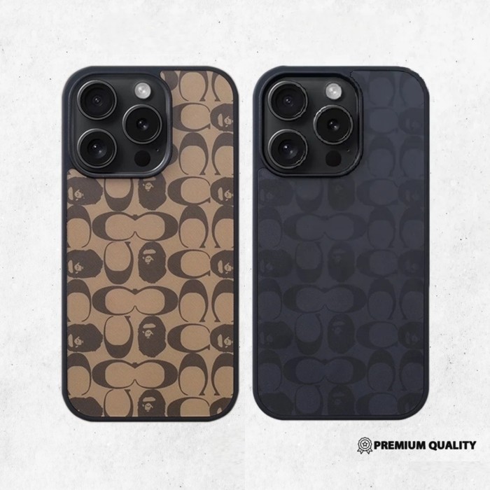 Case iPhone 12 13 14 15 Pro Max Coach X Bape Cover Hard Casing ProMax