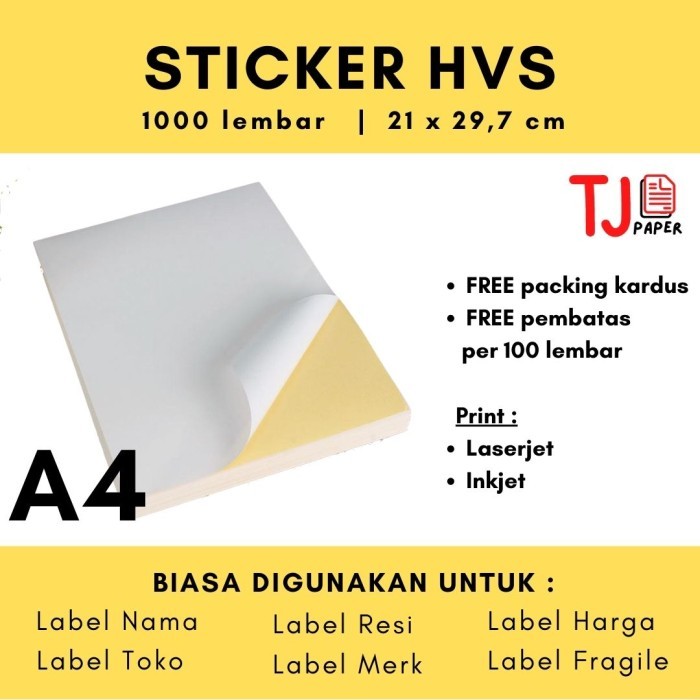 

Sticker HVS isi 1000 lembar A4 / F4 (Sticker Doff / Sticker Matte)