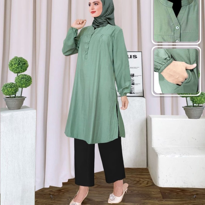 Tunik polos viscose jumbo hijau Sage